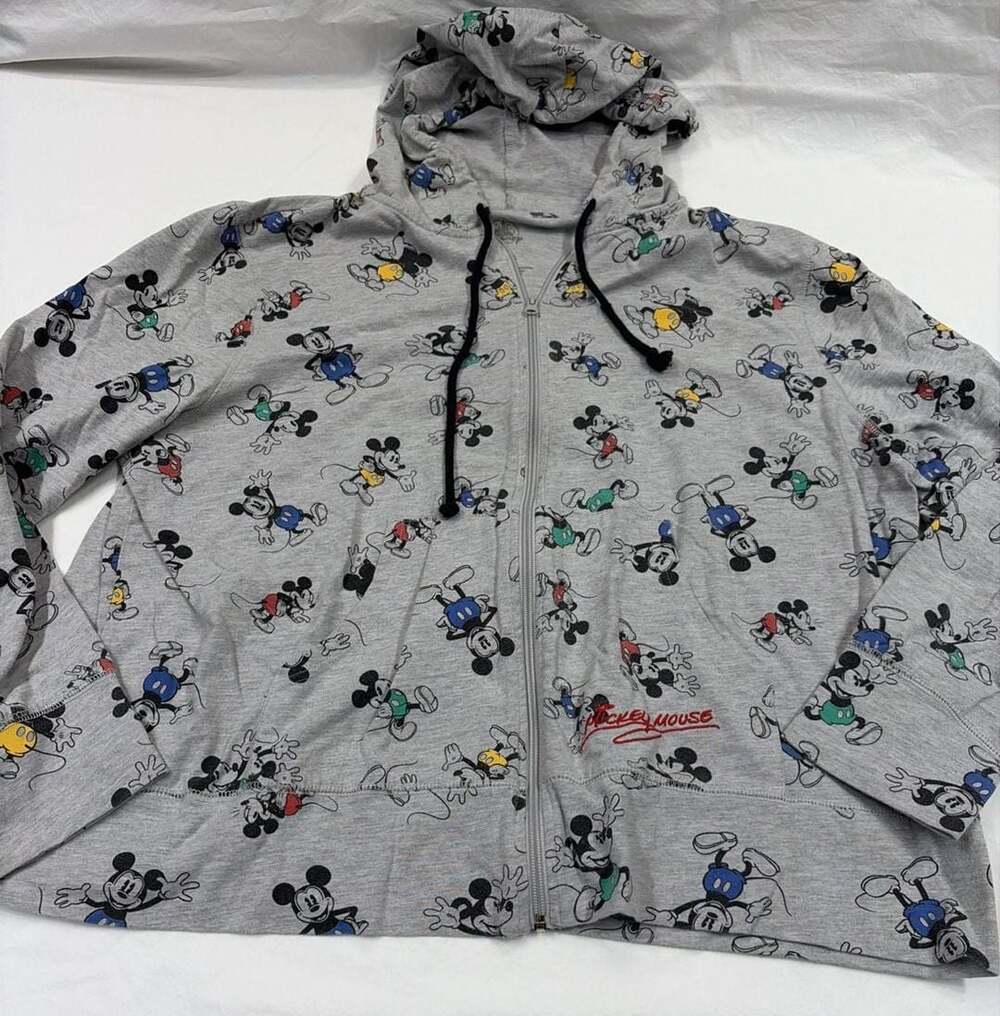 Disney Parks Mickey Mouse All Over Print Full Zip Hoodie Gray Size 2X